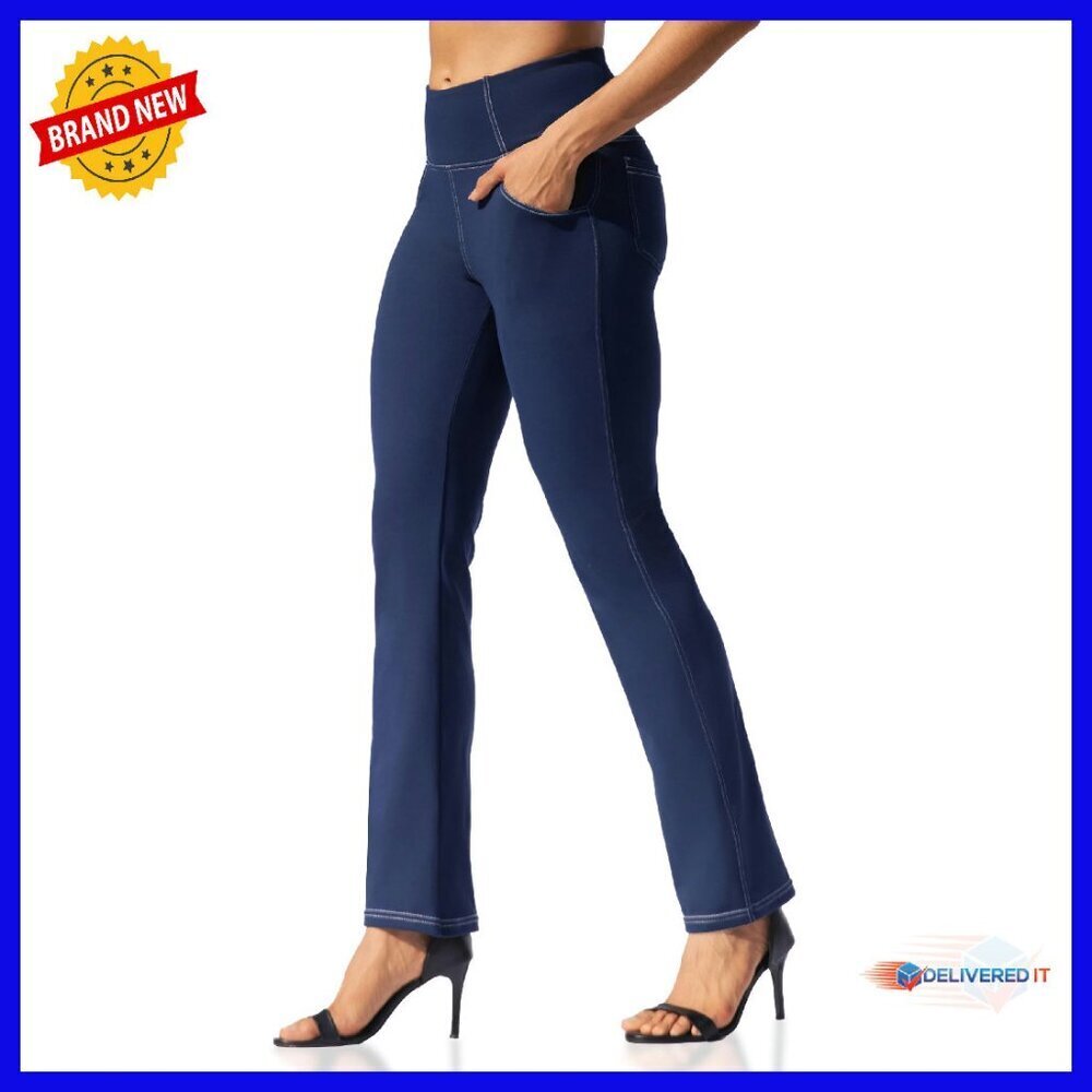 High Waisted Yoga Pants with Pockets Tummy Control Straight Leg Leggings